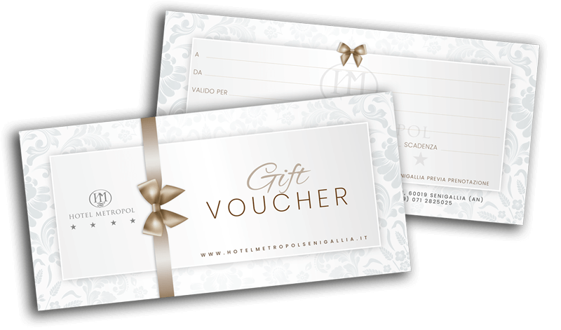 Voucher regalo dell'Hotel Metropol, elegante design con fiocco dorato.